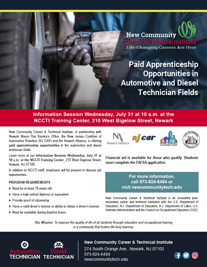 You are currently viewing NCCTI Partners with NJ CAR and Others to Provide Paid Apprenticeship Opportunities to Automotive and Diesel Students