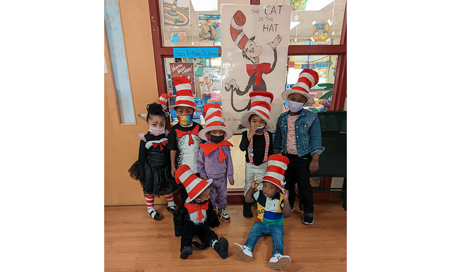 CHELC Dr. Seuss Celebration 2022 Children in Cat in the Hat hats for web
